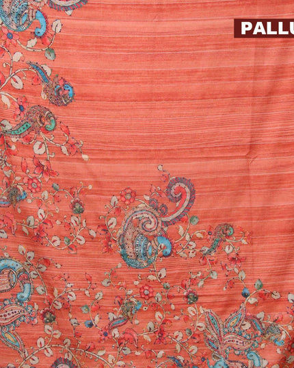 Semi tussar saree rustic orange with kalamkari prints & french knot work and simple border - {{ collection.title }} by Prashanti Sarees