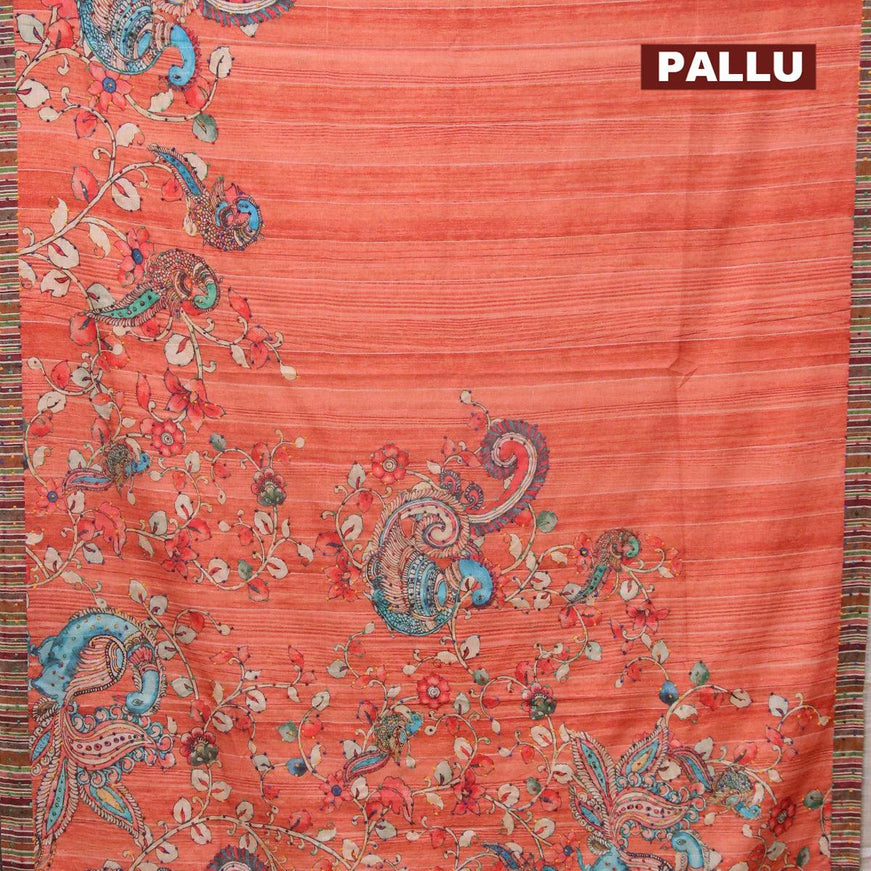 Semi tussar saree rustic orange with kalamkari prints & french knot work and simple border - {{ collection.title }} by Prashanti Sarees