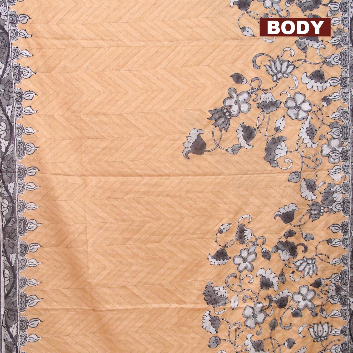 Pale Pink Color Kalam Kari Printed Half Tussar  Saree With Running  Blouse