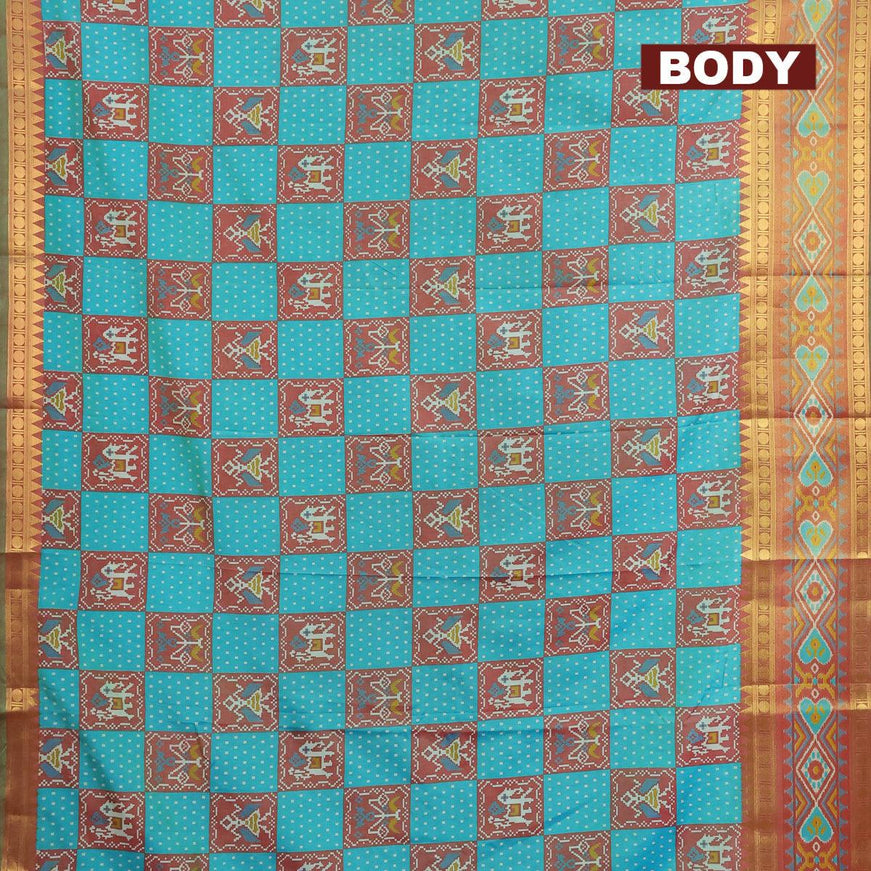 Semi tussar saree teal blue and maroon shade with allover patola prints and zari woven ikat border - {{ collection.title }} by Prashanti Sarees