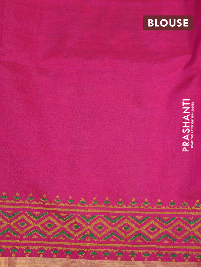 Silk cotton block printed saree light green and pink with allover prints and zari woven piping border - {{ collection.title }} by Prashanti Sarees