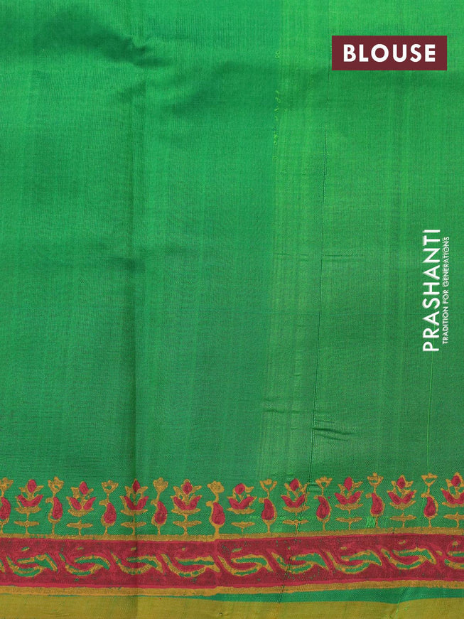 Silk cotton block printed saree light green with allover butta prints and printed border - {{ collection.title }} by Prashanti Sarees