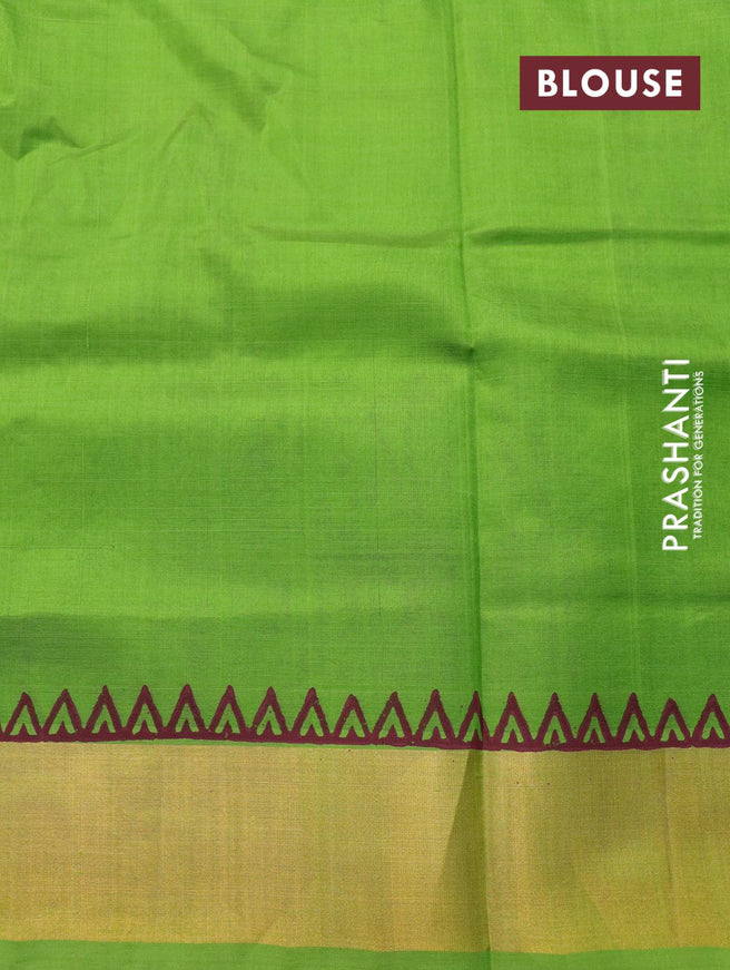 Silk cotton block printed saree light green with warli butta prints and zari woven border - {{ collection.title }} by Prashanti Sarees
