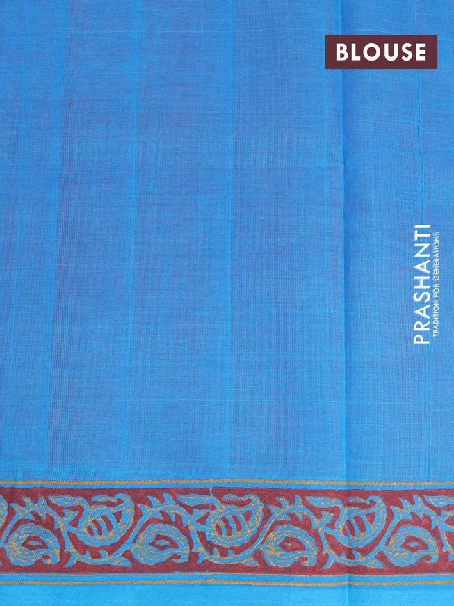 Silk cotton block printed saree maroon and cs blue with allover prints and printed border - {{ collection.title }} by Prashanti Sarees
