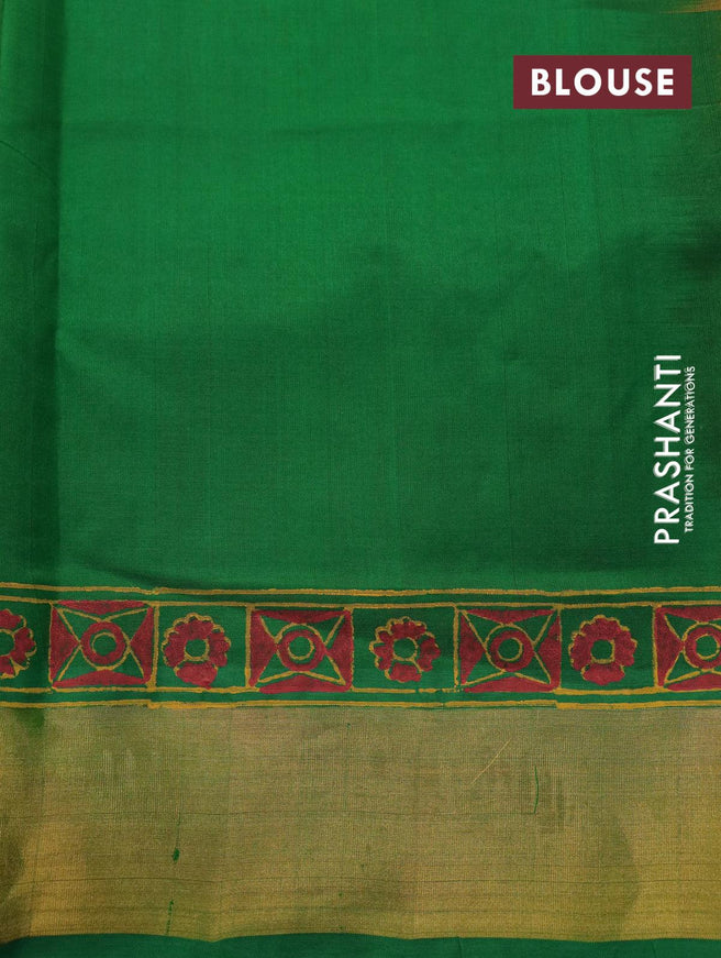 Silk cotton block printed saree orange and green with allover geometric prints and zari woven border - {{ collection.title }} by Prashanti Sarees