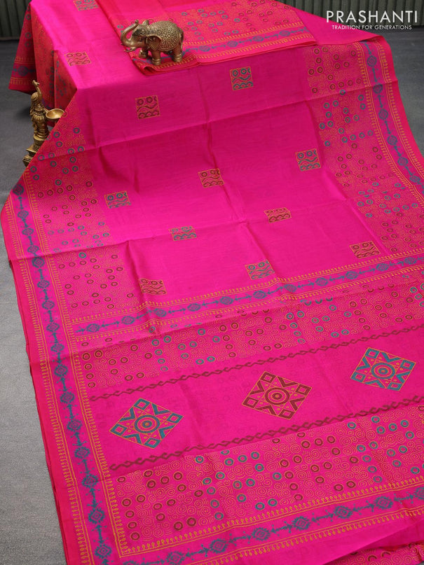 Silk cotton block printed saree pink with box type butta prints and printed border - {{ collection.title }} by Prashanti Sarees