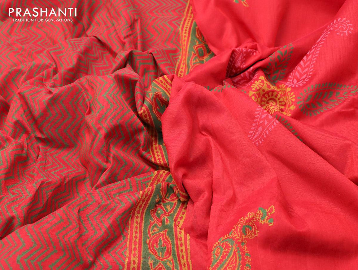 Silk cotton block printed saree red with allover prints and printed border - {{ collection.title }} by Prashanti Sarees