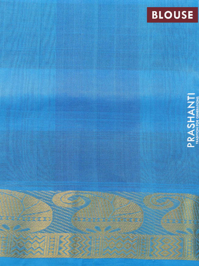 Silk cotton saree blue and light blue with paalum pazhamum checked pattern & zari buttas and paisley zari woven border - {{ collection.title }} by Prashanti Sarees