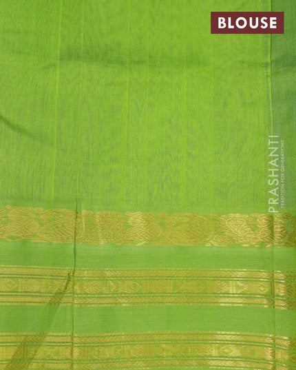 Silk cotton saree blue and light green with plain body and long zari woven kovai border - {{ collection.title }} by Prashanti Sarees