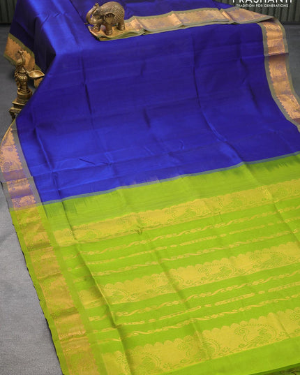 Silk cotton saree blue and light green with plain body and paisley zari woven border - {{ collection.title }} by Prashanti Sarees