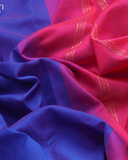 Silk cotton saree blue and magenta pink with plain body and zari woven border - {{ collection.title }} by Prashanti Sarees