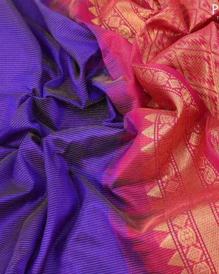 Silk cotton saree blue and pink with allover vairosi pattern and temple design zari woven korvai border - {{ collection.title }} by Prashanti Sarees