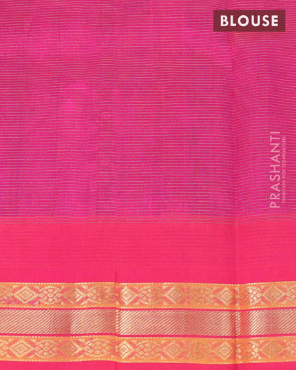 Silk cotton saree blue and pink with allover vairosi pattern and temple design zari woven korvai border - {{ collection.title }} by Prashanti Sarees