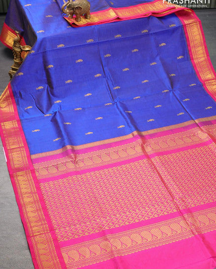 Silk cotton saree blue and pink with allover vairosi pattern and zari woven kovai border - {{ collection.title }} by Prashanti Sarees