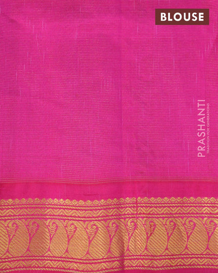 Silk cotton saree blue and pink with allover vairosi pattern and zari woven kovai border - {{ collection.title }} by Prashanti Sarees