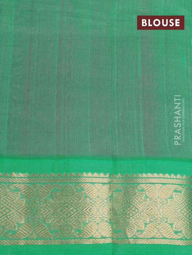 Silk cotton saree candy pink and teal green shade with plain body and zari woven korvai border - {{ collection.title }} by Prashanti Sarees