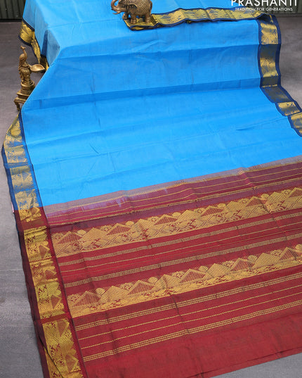 Silk cotton saree cs blue and deep maroon with allover vairaosi pattern and zari woven border - {{ collection.title }} by Prashanti Sarees