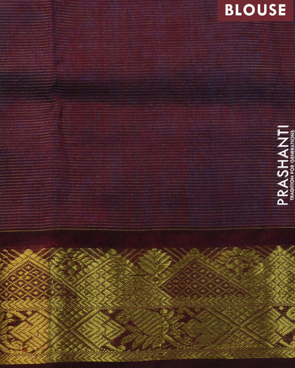 Silk cotton saree cs blue and deep maroon with allover vairaosi pattern and zari woven border - {{ collection.title }} by Prashanti Sarees