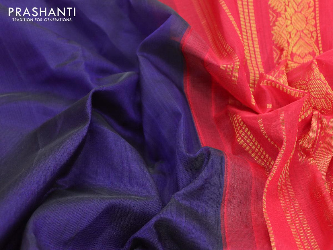 Silk cotton saree dark blue and red with plain body and rettapet zari woven korvai border - {{ collection.title }} by Prashanti Sarees