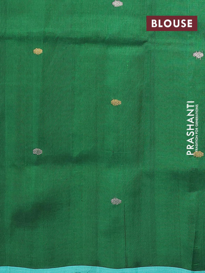 Silk cotton saree dark greeen with zari woven buttas in borderless style - {{ collection.title }} by Prashanti Sarees