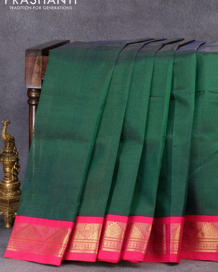 Silk cotton saree dark green and pink with allover vairosi pattern and temple design zari woven korvai border - {{ collection.title }} by Prashanti Sarees