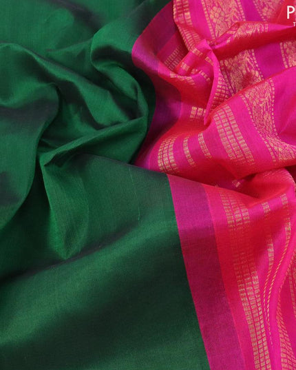 Silk cotton saree dark green and pink with plain body and rettapet zari woven border - {{ collection.title }} by Prashanti Sarees