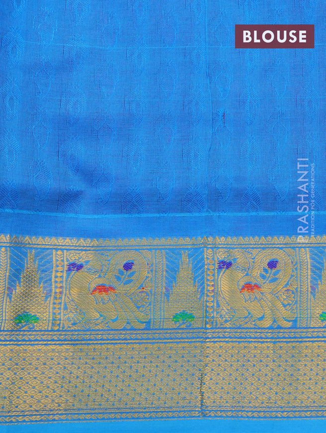 Silk cotton saree deep purple and cs blue with allover self emboss and annam & temple design zari woven border - {{ collection.title }} by Prashanti Sarees