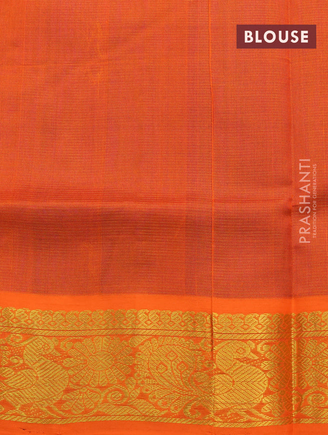 Silk cotton saree dual shade of blue and orange with allover vairaosi pattern & paisley zari woven buttas and annam zari woven border - {{ collection.title }} by Prashanti Sarees