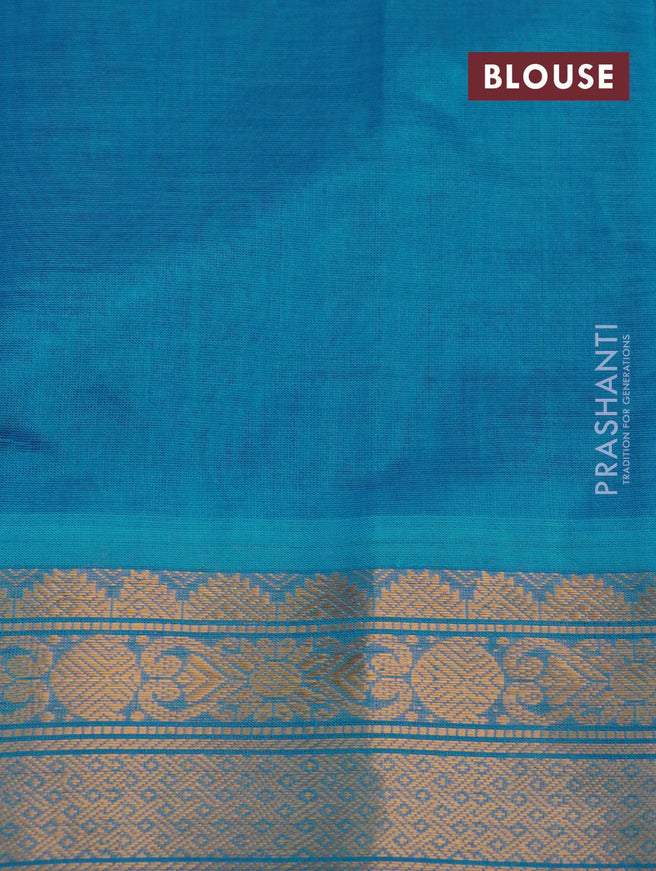 Silk cotton saree dual shade of orange and cs blue with annam zari woven buttas and zari woven border - {{ collection.title }} by Prashanti Sarees