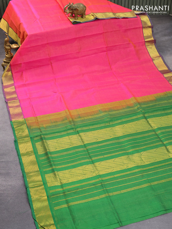 Silk cotton saree dual shade of pink and green with allover vairaosi pattern and zari woven border - {{ collection.title }} by Prashanti Sarees