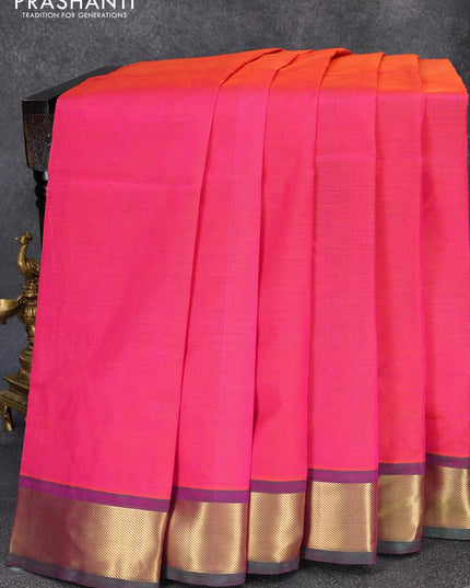 Silk cotton saree dual shade of pink and green with plain body and zari woven border - {{ collection.title }} by Prashanti Sarees