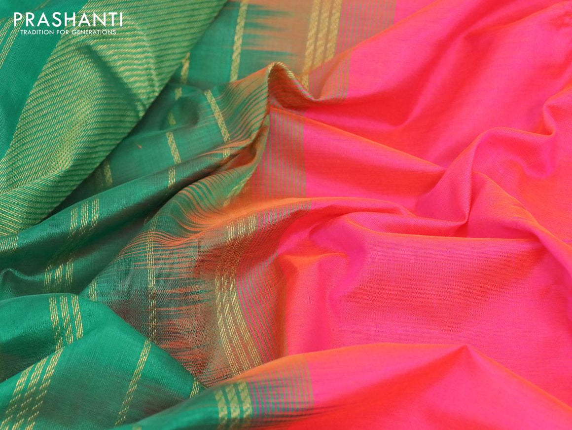 Silk cotton saree dual shade of pink and green with plain body and zari woven border - {{ collection.title }} by Prashanti Sarees