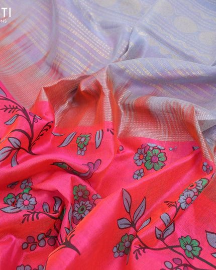 Silk cotton saree dual shade of pinkish orange and grey with allover kalamkari prints and rich zari woven korvai border - {{ collection.title }} by Prashanti Sarees