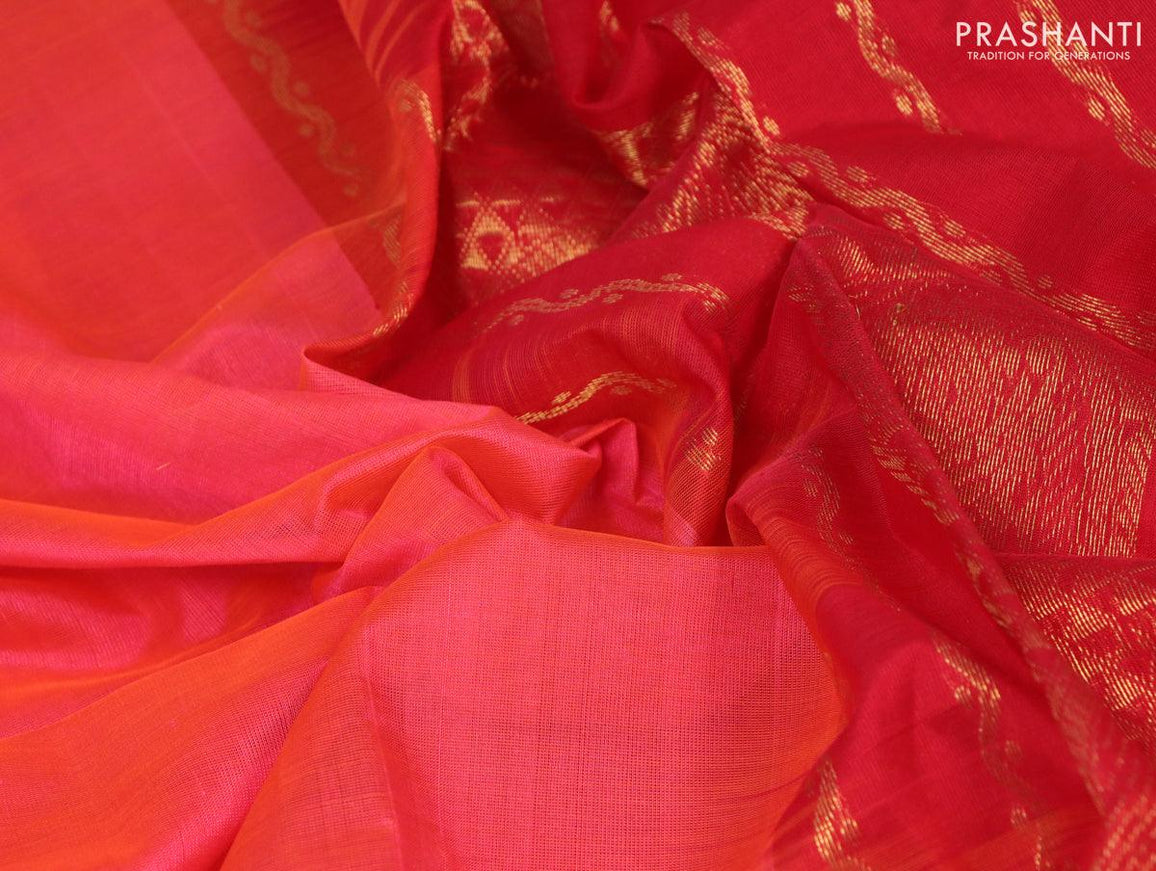 Borderless red dotted buttas silk cotton saree, jaal pallu main image 1