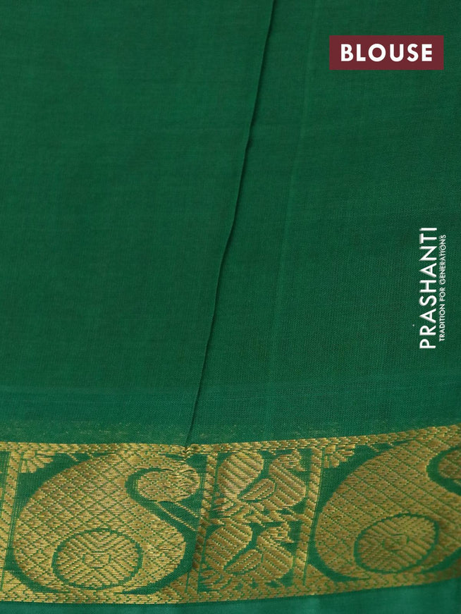 Silk cotton saree dual shade of pinksih orange and green with plain body and paisley zari woven border - {{ collection.title }} by Prashanti Sarees