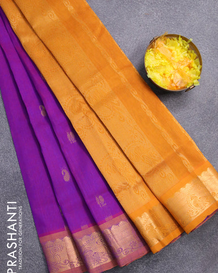 Silk cotton saree dual shade of purple and mustard yellow with annam zari woven buttas and zari woven border - {{ collection.title }} by Prashanti Sarees