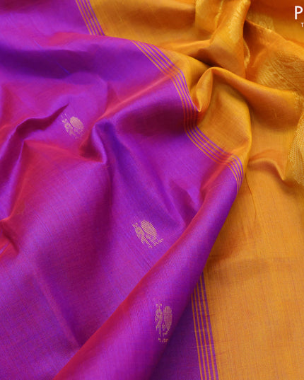 Silk cotton saree dual shade of purple and mustard yellow with annam zari woven buttas and zari woven border - {{ collection.title }} by Prashanti Sarees