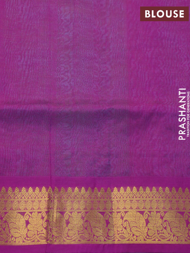 Silk cotton saree dual shade of teal blue and purple with allover self emboss jacquard and floral & paisley zari woven border - {{ collection.title }} by Prashanti Sarees