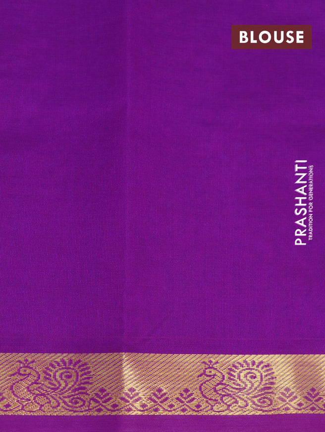 Silk cotton saree dual shade of teal blue and purple with plain body and zari woven border - {{ collection.title }} by Prashanti Sarees