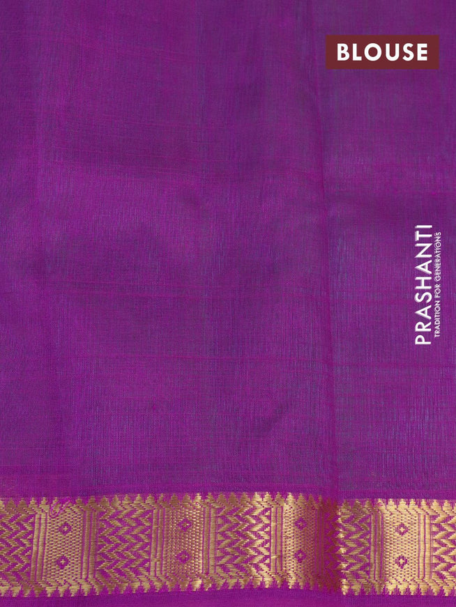 Silk cotton saree dual shade of teal green and purple with plain body and zari woven border - {{ collection.title }} by Prashanti Sarees