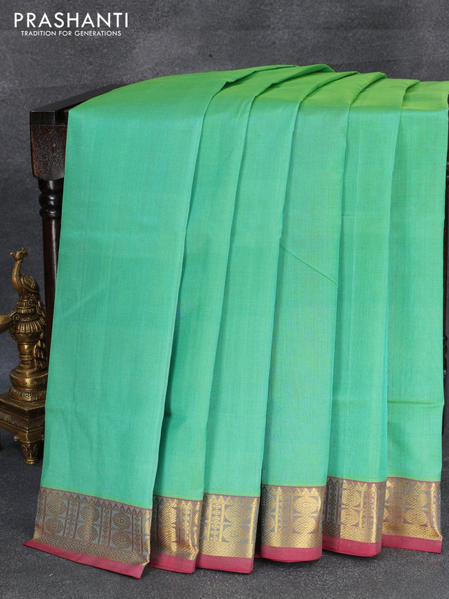 Silk cotton saree dual shade of teal green and red with plain body and zari woven border - {{ collection.title }} by Prashanti Sarees