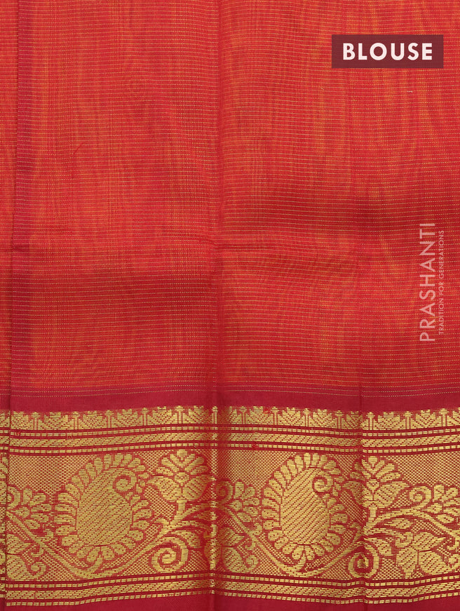 Silk cotton saree dual shade of yellowish orange and maroon with allover vairaosi pattern & temple zari woven buttas and paisley zari woven border - {{ collection.title }} by Prashanti Sarees