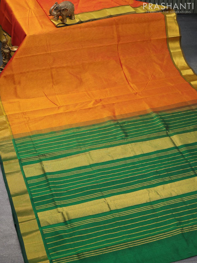 Silk cotton saree dual shade of yellowish pink and green with plain body and zari woven border - {{ collection.title }} by Prashanti Sarees