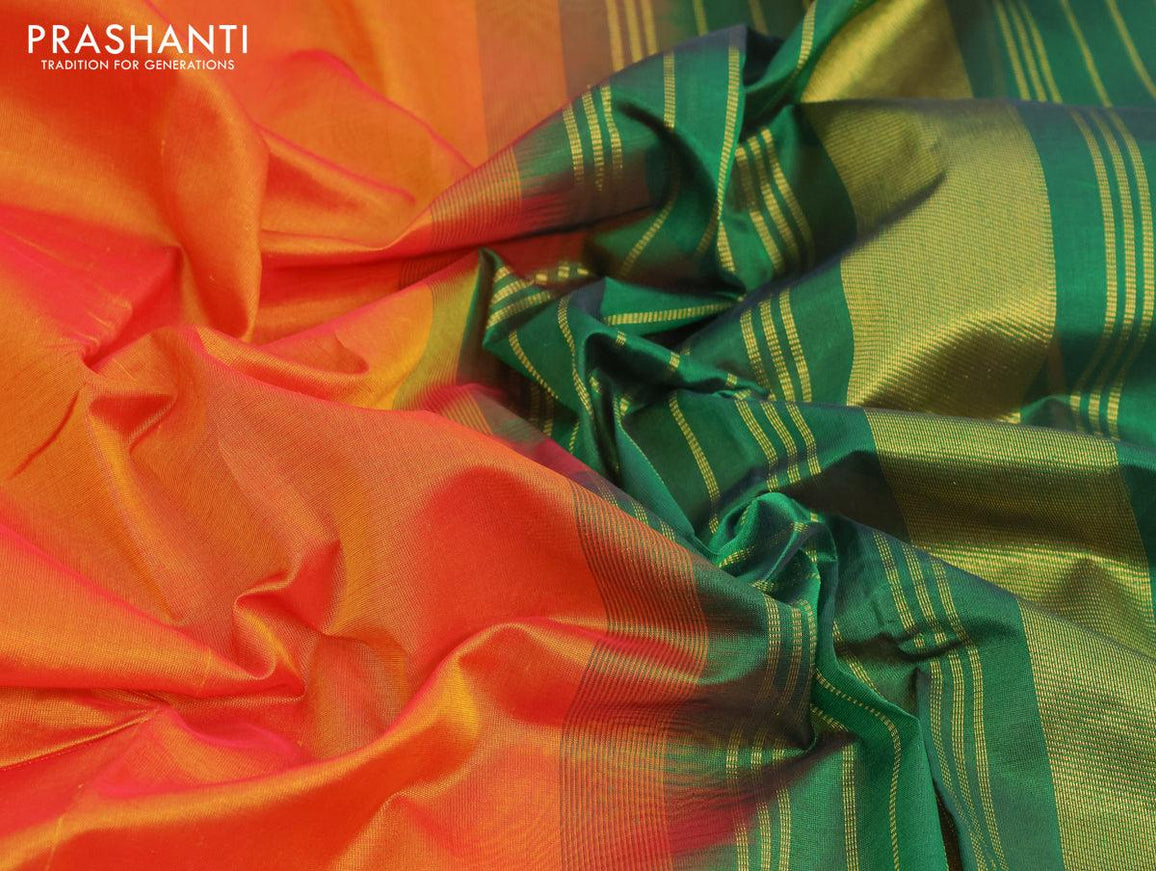 Silk cotton saree dual shade of yellowish pink and green with plain body and zari woven border - {{ collection.title }} by Prashanti Sarees