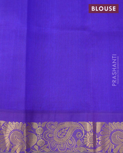 Silk cotton saree green and blue with allover pichwai prints and annam & paisley zari woven korvai border - {{ collection.title }} by Prashanti Sarees
