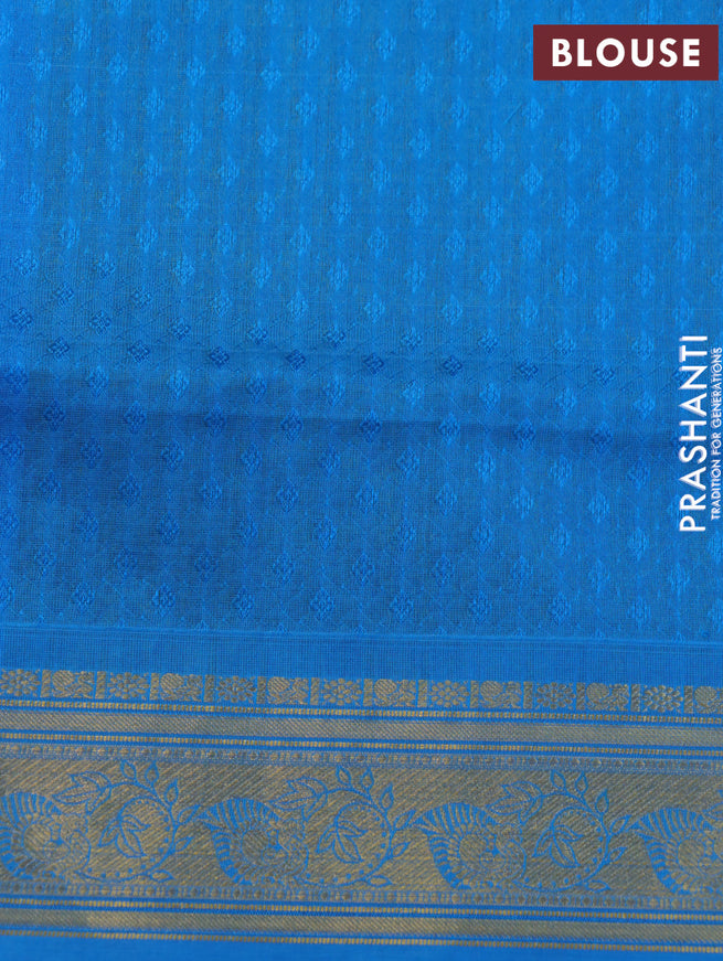 Silk cotton saree green and cs blue with allover self emboss & zari buttas and zari woven border - {{ collection.title }} by Prashanti Sarees