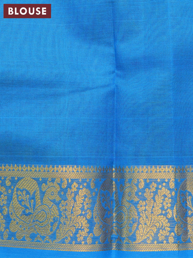 Silk cotton saree green and cs blue with zari woven buttas and annam design zari woven border - {{ collection.title }} by Prashanti Sarees