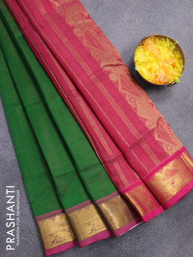 Silk cotton saree green and magenta pink with allover vairaosi pattern and zari woven border - {{ collection.title }} by Prashanti Sarees