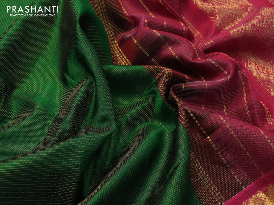 Silk cotton saree green and magenta pink with allover vairaosi pattern and zari woven border - {{ collection.title }} by Prashanti Sarees