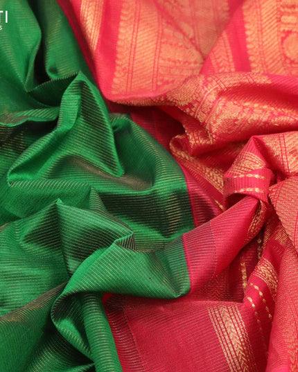 Silk cotton saree green and maroon with allover varoisi pattern and zari woven korvai border - {{ collection.title }} by Prashanti Sarees